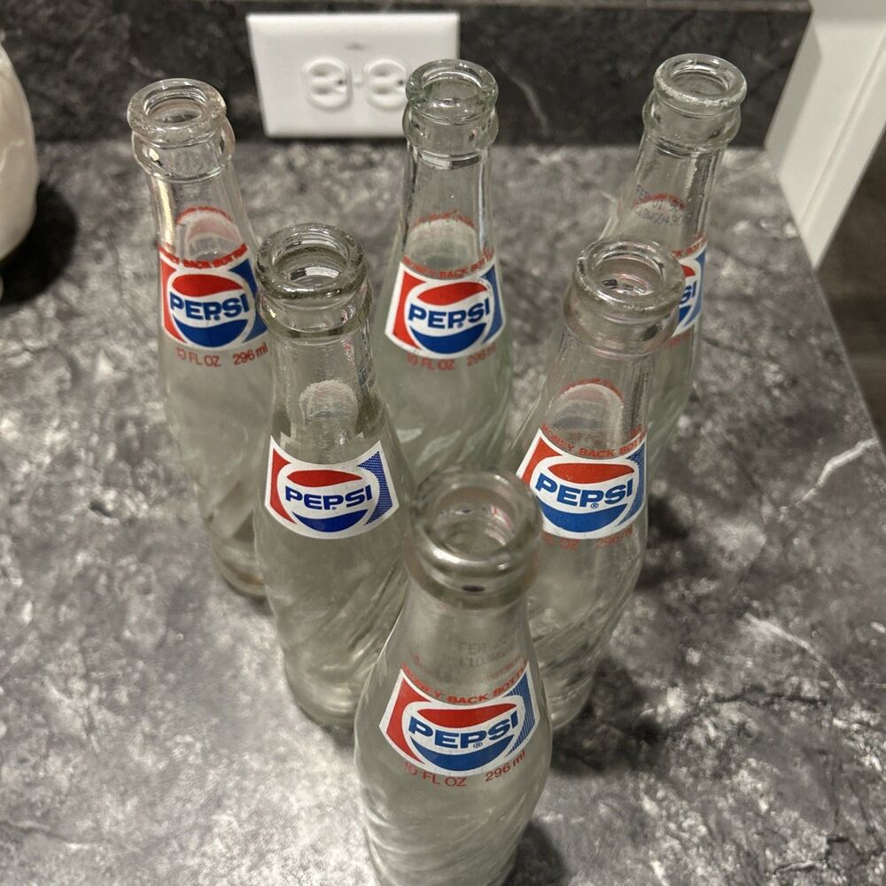 Pepsi Swirl Glass Bottle Lot of 6-1970s Soda Empty 10 Oz
